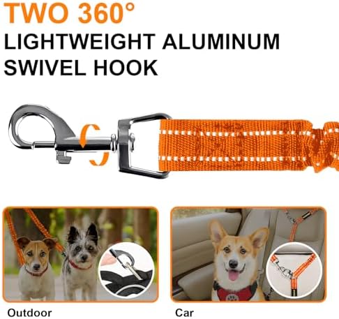 MingXpet 2 Dog Leash, Dog Leash for 2 Dogs, 360° Swivel No Tangle Double Walking Training Leashes for Large Dogs that Pull, Comfortable Shock Absorbing Reflective Bungee, Orange
