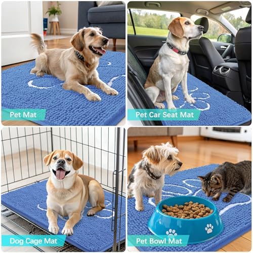 OLANLY Dog Door Mat for Muddy Paws 36x24, Paw Print Design Chenille Mud Mat