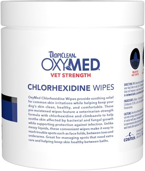 TropiClean OxyMed Chlorhexidine Dog Wipes, Gentle & Effective, 100ct