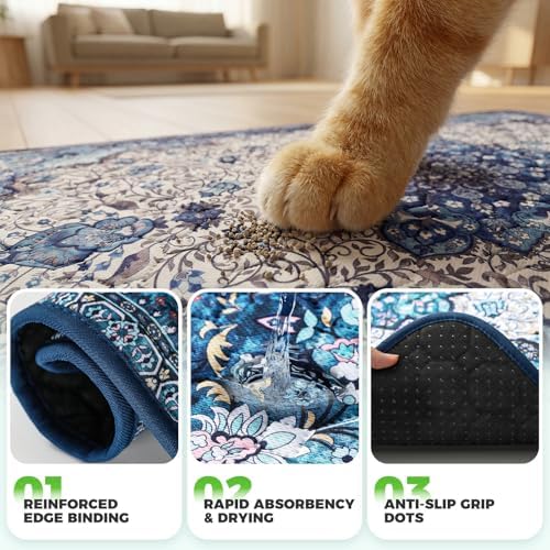 Hompet Cat Litter Mat 2 Pack, 48x60 Large Machine Washable Trapping Mats for Cats, Super Absorbent & Urine-Proof Cat Litter Box Mat for Floor, Waterproof & Non Slip Kitty Litter Rug
