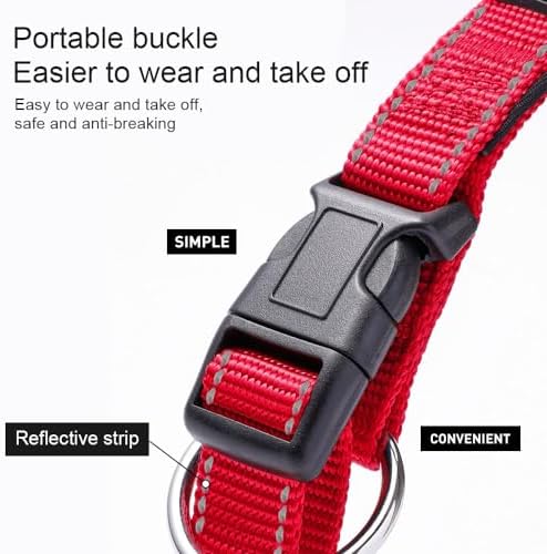 Custom Reflective Dog Collars with Embroidered Name and Phone Number, Soft Neoprene Padded Breathable Nylon Personalized Pet Collar Adjustable for Large Medium Small Dogs