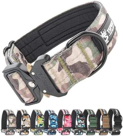 TSPRO Tactical Dog Collar, Heavy Duty Quick Release Metal Buckle and Patch