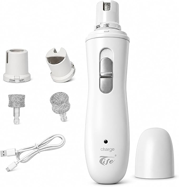 Tife Dog Nail Grinder for Dogs and Cats, Quiet Rechargeable | 2-speed electric pet nail trimmer with 3 grinding ports and diamond head for small dogs, large dogs, puppies and cats