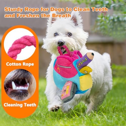 Hide and Seek Dog Toys, Squeaky Interactive Puzzle Dog Toys for Boredom and Stimulation, Dog Enrichment Toys with Rope for Small and Medium Dogs