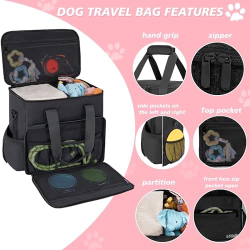 Dog Travel Bag, Large Pet Travel Set with Multi-Function Pockets