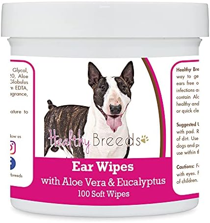 Healthy Breeds Miniature Bull Terrier Ear Cleaning Wipes with Aloe & Eucalyptus for Dogs 100 Count