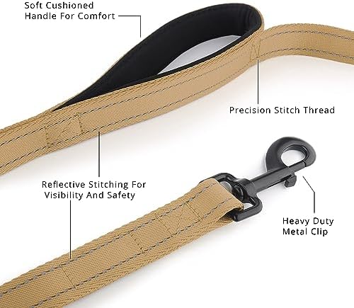 Plutus Pet Double Handle Dog Leash, 5 FT Long, for Medium Large Dogs