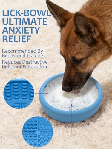 Dog Lick Bowl with Brush and Scraper, Anxiety Relief Lick Mat for Dogs, Non-Slip Freeze Licking Bowl Enrichment Puzzle Feeder for Distraction, BPA Free Silicone, Dishwasher Safe