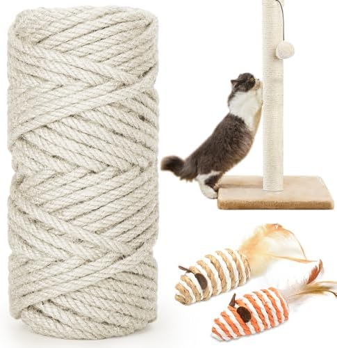 98FT 1/4 Inch Cat Scratching Sisal Rope for Cat Trees & Posts