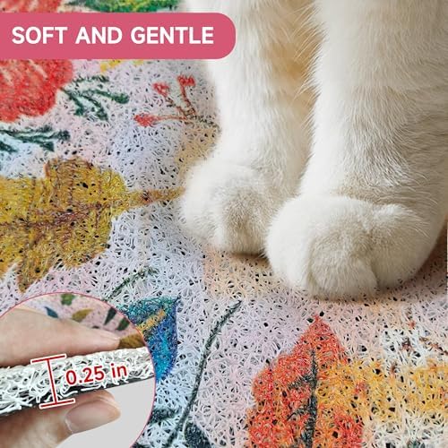 Cat Litter Mat, 24" x 16" Litter Box mat, Upgrade Non-Slip Kitty Litter mat, Traps 100% Litter, Soft on Kitty Paws, Easy Clean for Scatter Control, Bohe cat Food mat, Urine Waterproof