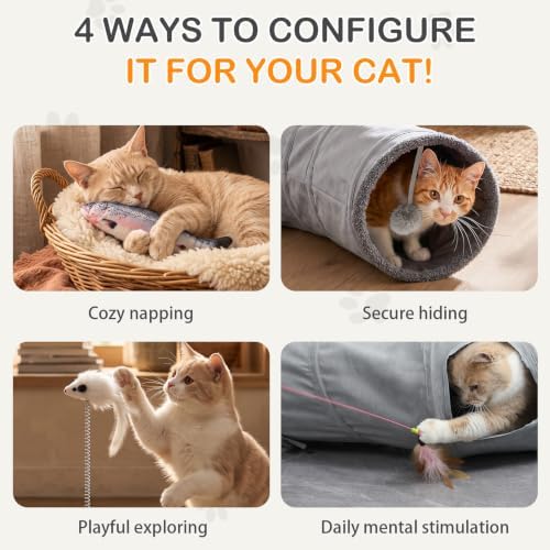Cat Tunnels for Indoor Cats, 6-in-1 Interactive Cat Tunnel Toys for Kitten