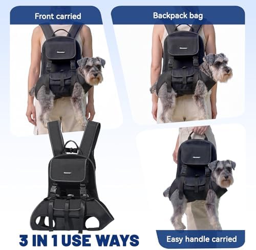 Dog Backpack, 3 Use Ways Spine-Friendly Dog Carriers for Small Medium Dogs, Legs Out Pet Carrier with Safety Straps, Buckle Support, Comfort for Travel, Hiking, Biking, Large