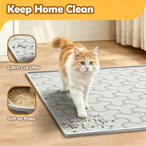 Silicone Cat Litter Mat 34"x22", 0.55‑Inch Raised Lip for Indoor Cats