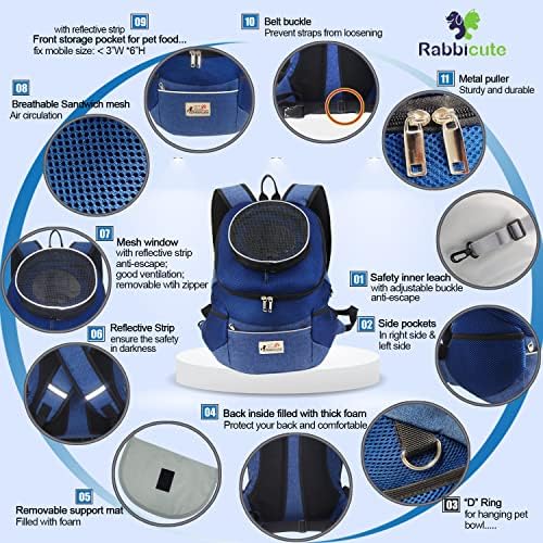 Pet Dog Carrier Backpack Adjustable Breathable Front Pack Head Out Removable Design Puppy Cat Dog Backpack for Small Dogs Cats Padded Shoulder Bag for Travelling Hiking Camping Outdoor Trip