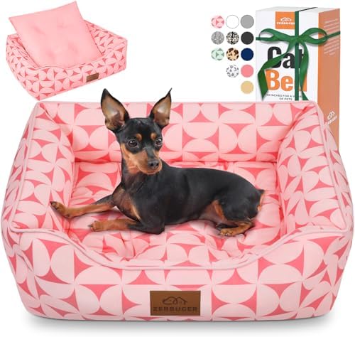 Zerbuger 25in Pink Pattern Rectangle Cat Dog Bed Machine Washable Sofa