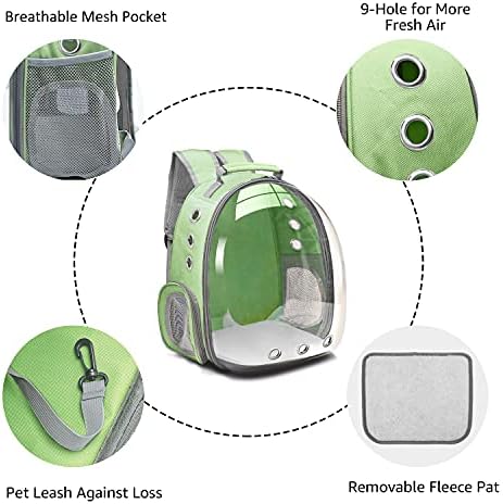 Henkelion Travel Backpack Bubble Carrying Bag for Small Medium Dogs Cats, Space Capsule Pet Carrier Dog for Hiking, Airline Approved - Green