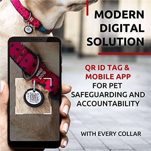 WAUDOG Adjustable Nylon Dog Collar for Large Small Medium Dogs with QR Tag