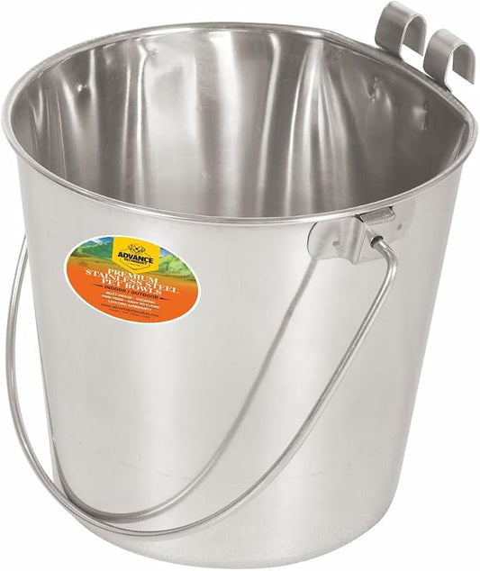 Advance Pet Products 13 Quart Stainless Steel Bucket with Dual Hook | Perfectly Fits on Kennels, Cages and Critter Crates | Heavy Duty Bucket for Pets Cleaning & Food Prep - Flat Sided Pail