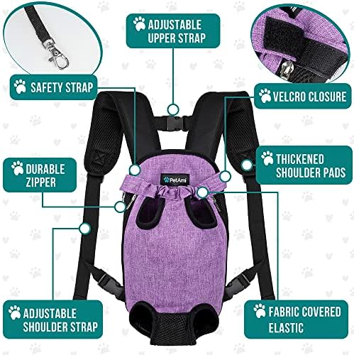 PetAmi Dog Carrier Backpack, Adjustable Pet Cat Front Carrier Backpack, Ventilated Dog Chest Carrier for Hiking Camping Travel, Sling Bag for Small Medium Dog Cat Puppies, Large, 12-16 lbs, Purple
