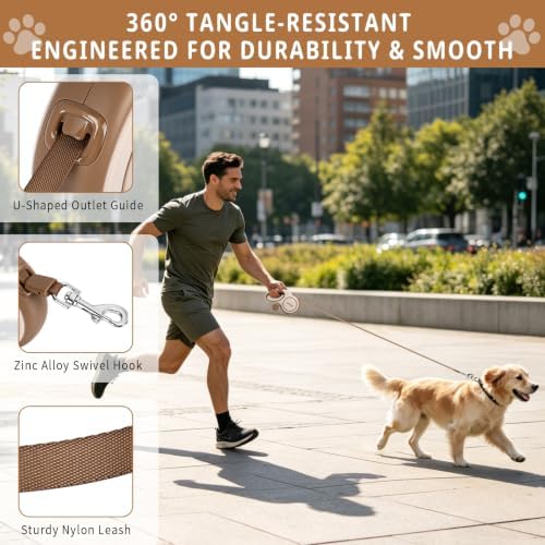 16ft Retractable Dog Leash for Medium Dogs up to 66 lbs,Khaki