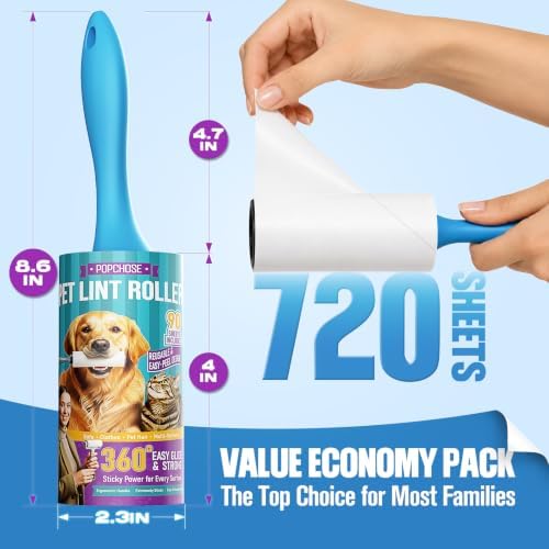 POPCHOSE Lint Roller for Pet Hair Extra Sticky, 720 Sheets