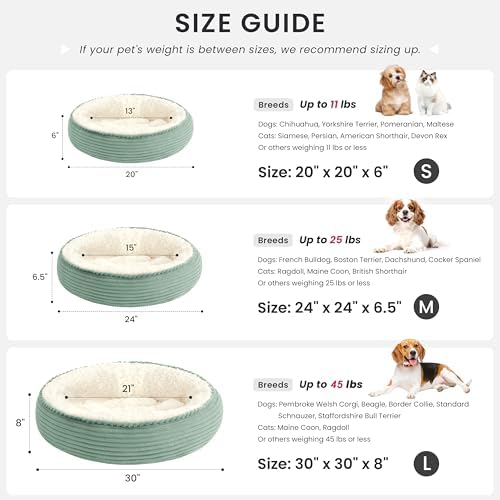 Love's cabin Round Donut Cat and Dog Cushion Bed, 24in Pet Bed for Small or Medium Dogs, Anti-Slip & Water-Resistant Bottom, Soft Durable Fabric Pet Beds, Washable Calming Cat Bed Apple Green