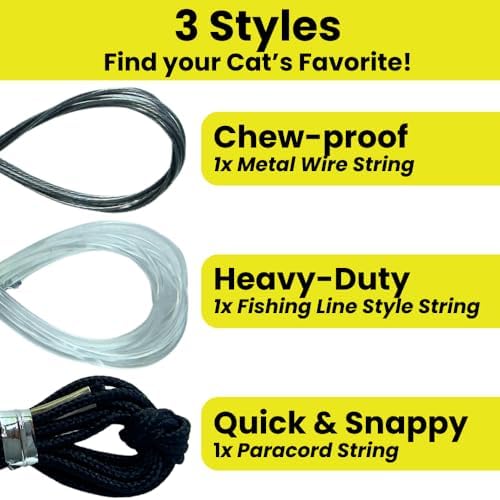 Forever Stick and 3 Strings including Chew Proof Metal Wire - The Unbreakable Cat Wand Toy, Durable Cat Toy Wand, Extra Long Cat String Toy, Cat Fishing Pole Toy for Bored Indoor Adult Cats, Stick Toy