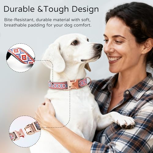 Reflective Plaid Dog Collar for Medium Dogs, Totem-M
