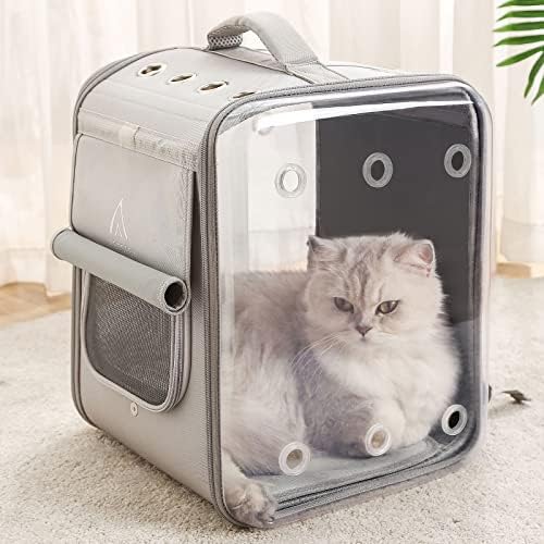 Cat Backpack Carrier Large Pet Backpack Carrier, 17lbs Load-Bearing Ventilated Design Dog Backpack Carrier for Small Dogs, Sturdy Cat Bubble Backpack for Travel, Hiking & Outdoor Use, Grey