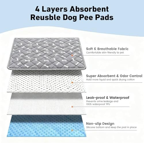 Puppy Pads with Pheromones,Washable Puppy Pee Pads for Dogs,Reusable Puppy Pads Washable for Dogs & Cats, Washable,Durable Leak-Proof & Anti-Slip Pet Training Pads for Home & Trave(Gray+White,M)