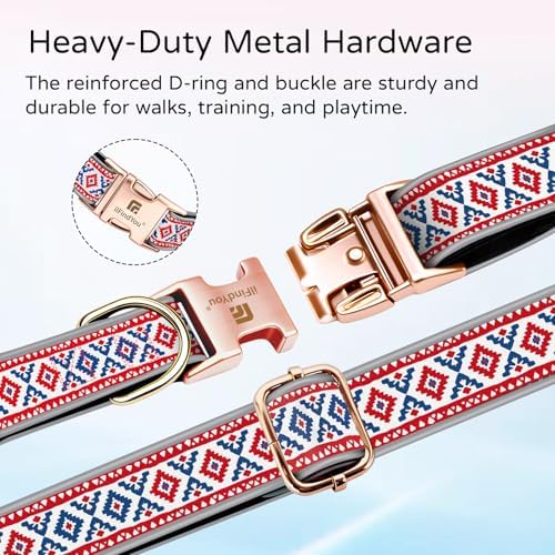 Reflective Plaid Dog Collar for Large Dogs, Totem-L