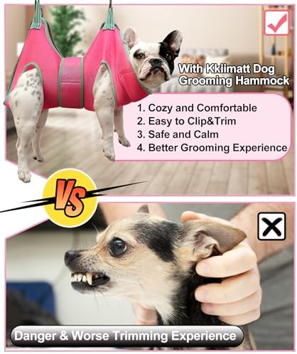 Kkiimatt Dog Grooming Hammock,XS Pink Hanging Harness Holder for Nail Clipping/Trimming,Grooming Sling Hanger with Thick Fabric Neck Support,Strap Restraint for Claw Care