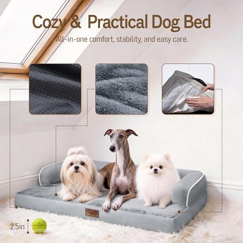 Comfort Expression Waterproof XXL Dog Bed with Bolster for Extra Large Dogs