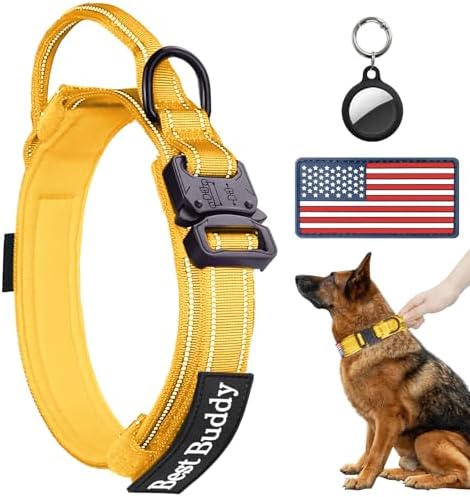 AUBELL Reflective Tactical Heavy Duty Dog Collar with Handle,Yellow L