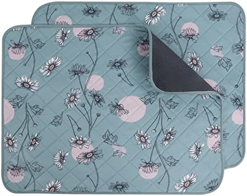 IEUUMLER Washable Pee Pads for Dogs, 2 Pack Non-Slip & Waterproof Pack Whelping Pad, Reusable Washable Puppy Potty Training Pad with Fast Absorbent for Playpen EU007 (Green Daisy, 30"X34"-2pcs)