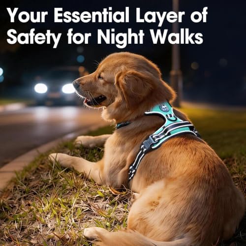 PoyPet No Pull Dog Harness Large, Reflective Vest with Front Clip & Handle