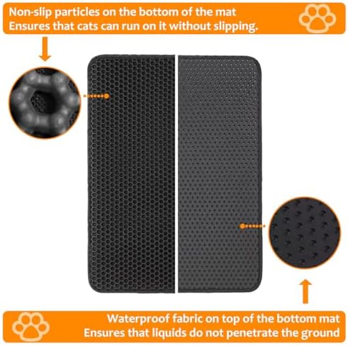 22"x30" Cat Litter Mat, EVA & Fabric Double Layer Design Waterproof Bottom Cat Litter Mat, Anti-slip Litter Box Mat, Easy To Catch Pet Litter, Easier To Clean, Washable, Soft on Paws, Black