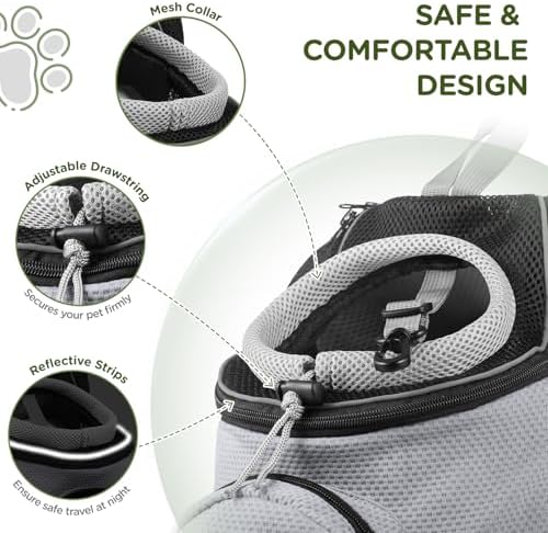 BONTHEE Pet Dog Backpack Carrier Small Pet Front Backpack,Ventilated Mesh Dog Travel Back Pack with Sturdy PE Bottom Support, Chest Buckle for Small Dogs & Cats, Outdoor Hiking for Pets Up to 10 lbs