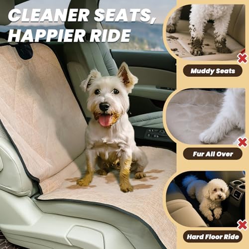 VIVAGLORY Dog Front Seat Cover Car Seat Protector, L, Heather Khaki, 2Pack