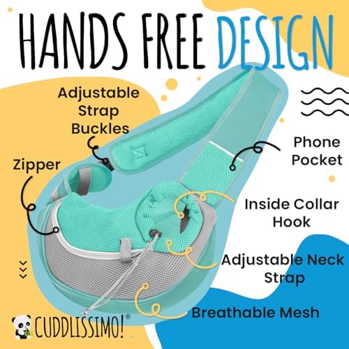 Cuddlissimo Small Dog Sling Carrier, Pet Cat Sling, Puppy Pouch - Lagoon-S