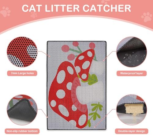 Bienbee Cat Litter Mat, 30"x24" Cat Litter Trapping Mat, Double Layer Litter Mat with Non-Slip Rubber Bottom, Urine and Water Proof, Keeps Floors Clean Mushroom L