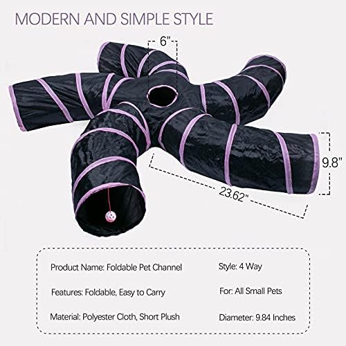 EGETOTA Cat Tunnel for Indoor Cats Large, with Play Ball S-Shape 5 Way Collapsible Interactive Peek Hole Pet Tube Toys, Puppy, Kitty, Kitten, Rabbit (Pink & Black)