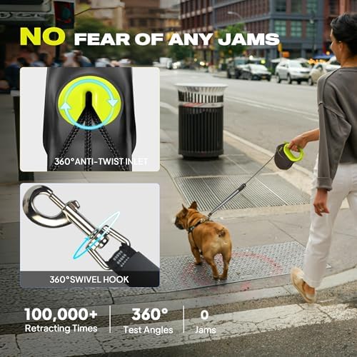 Fida Upgraded Retractable Dog Leash, 30ft, Heavy Duty, Neon Yellow