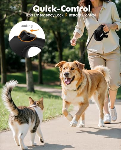 Pecute Dog Leash Retractable 26ft with Chew Proof Extender for 33-110 lbs