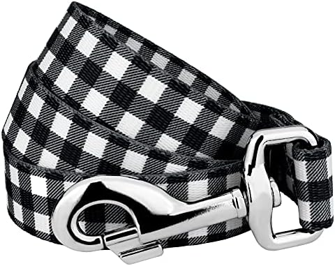 Country Brook Petz - Black & White Buffalo Plaid Everyday Dog Leash - Christmas Collection Featuring Festive Designs (4 Foot, 5/8 Inch Wide)