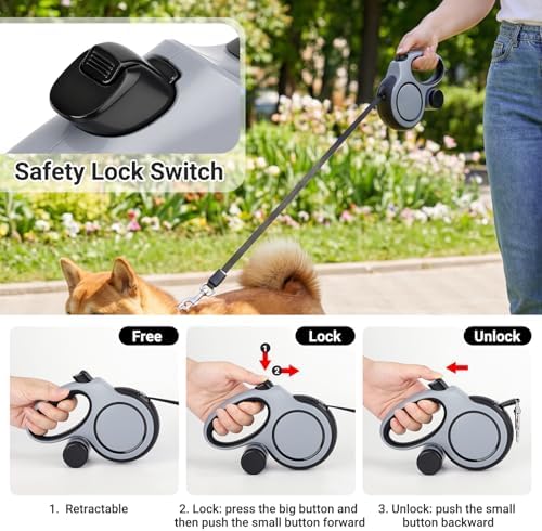 Segarty 16 Ft Retractable Leash with Waste Bag Dispenser, 5m Dog Leash with Anti-Slip Handle 360°Tangle-Free Retraction for Pet up to 66 Lbs, Durable Walking Accessory with One-Handed Brake Pause Lock
