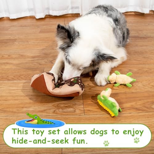 Hollypet Squeaky Hide and Seek Dog Toys for Small and Medium, Crocodile