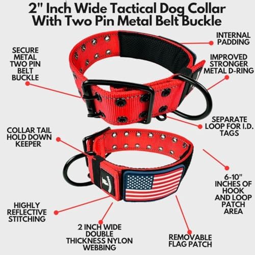 2" Wide Tactical Dog Collar 2-Pin Metal Belt Buckle Medium-Large Dogs K9