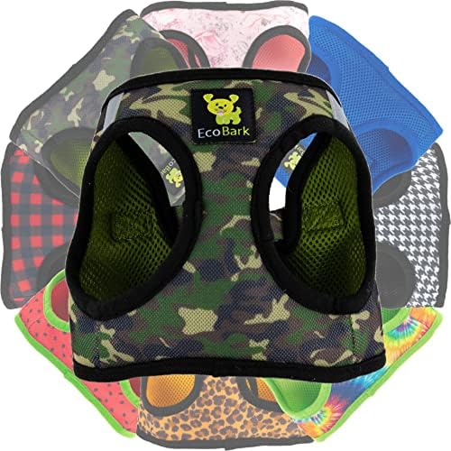 EcoBark Step in Dog Harness - Eco-Friendly Dog Harnesses for Small and Medium Breed Dogs - Reflective and Adjustable Body Halter Vest - Soft Mesh Toy Breed Harness (Camo, Large)