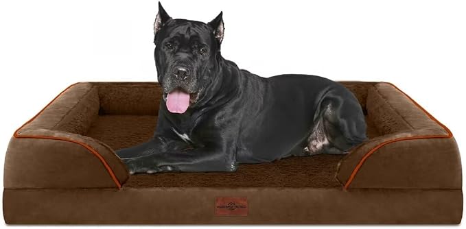 Comfort Expression Orthopedic Dog Bed for Extra Large Dogs with Bolster | Waterproof Dog Couch Bed with Washable Cover & Non-Slip Bottom, Supportive Egg Crate Foam Big Dog Bed, 53x42Inch